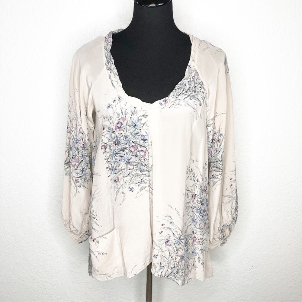 Rebecca Taylor pale pink purple floral scoop neck silk top size 4